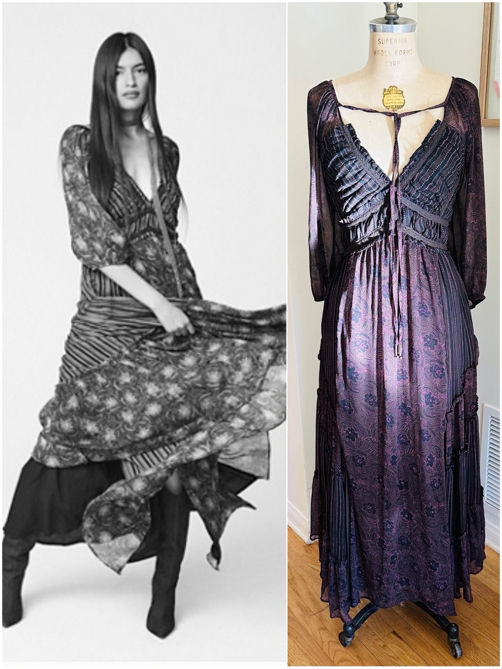 FREE PEOPLE You’re A Jewel Maxi Dress in Chestnut Combo, Sz Large